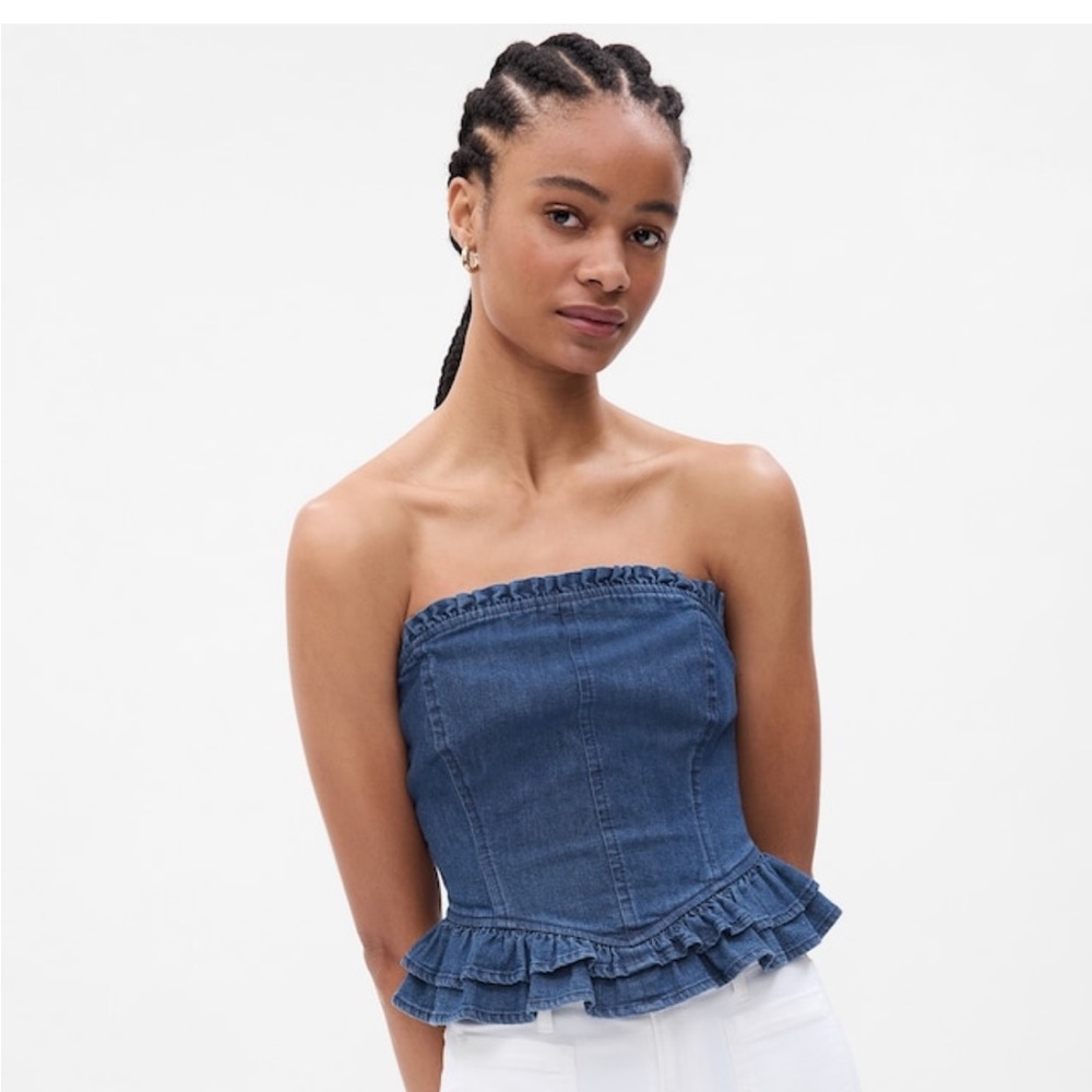 GAP X LoveShackFancy Denim Corset Top